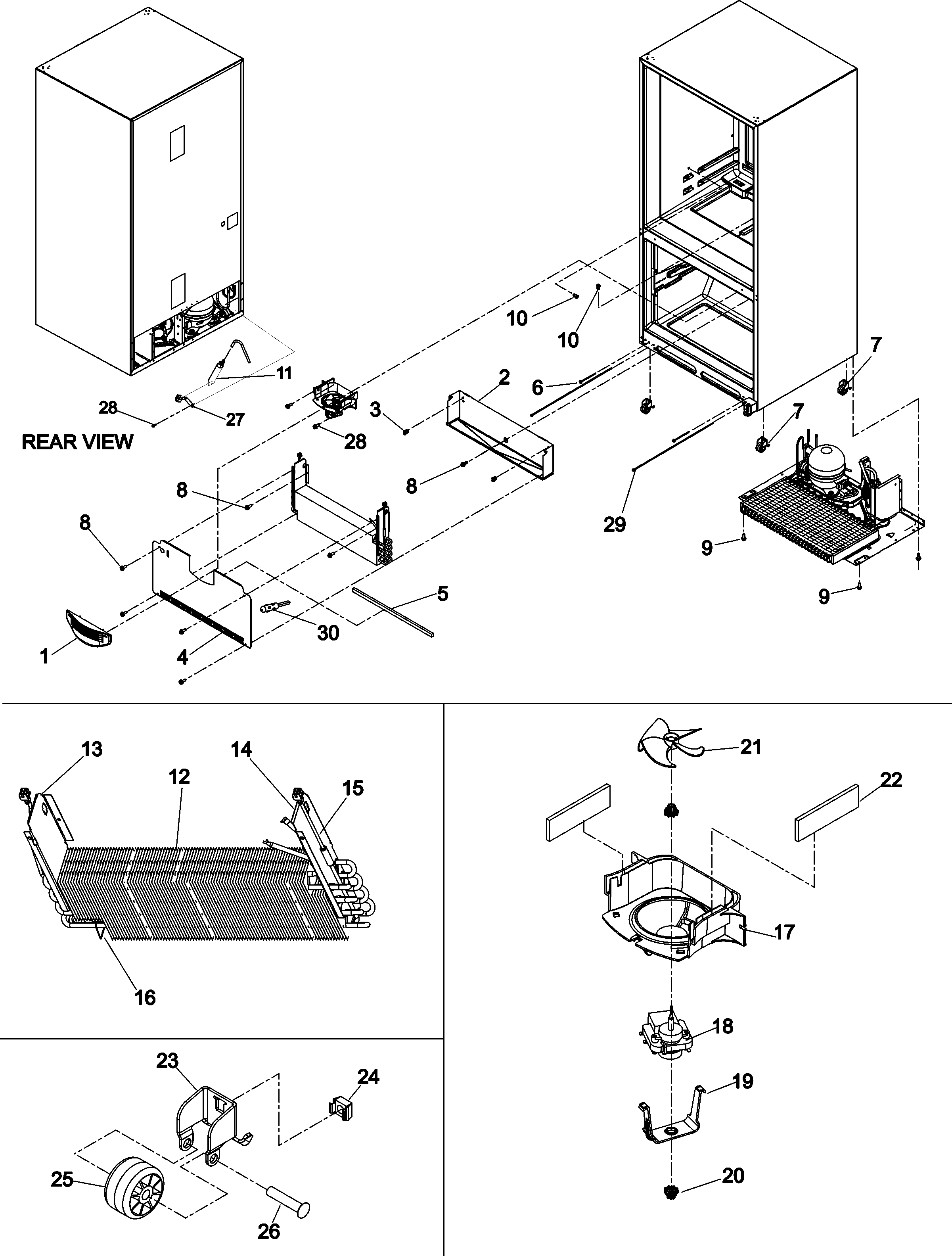 Kenmore Elite 59675529400 evaporator area & rollers diagram