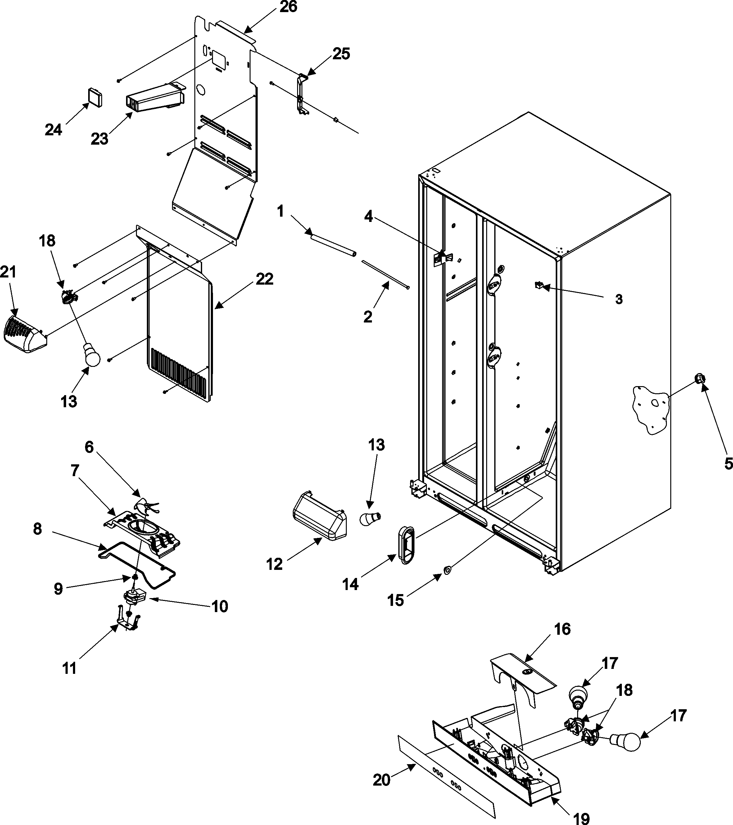 Amana ASB2623HRQ evap fan assy and lights diagram