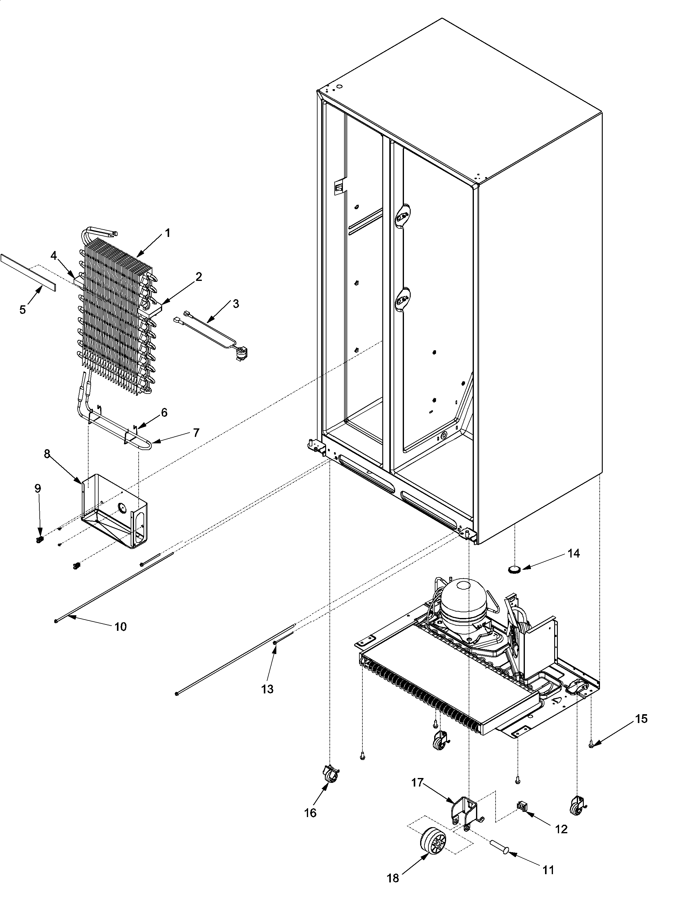 Amana ASB2623HRQ evaporator assy and rollers diagram