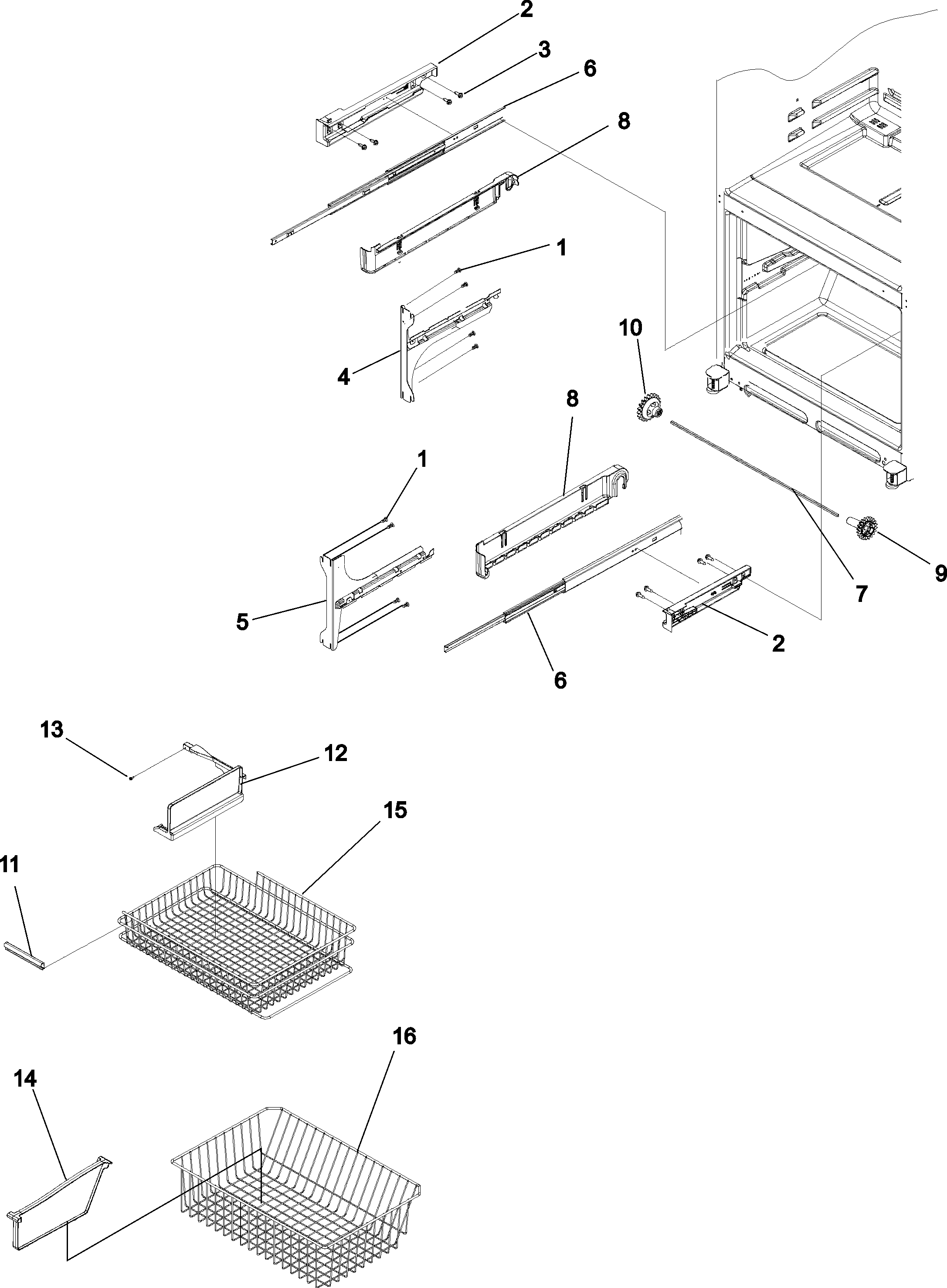 Amana AFD2535DEQ0 freezer shelving diagram