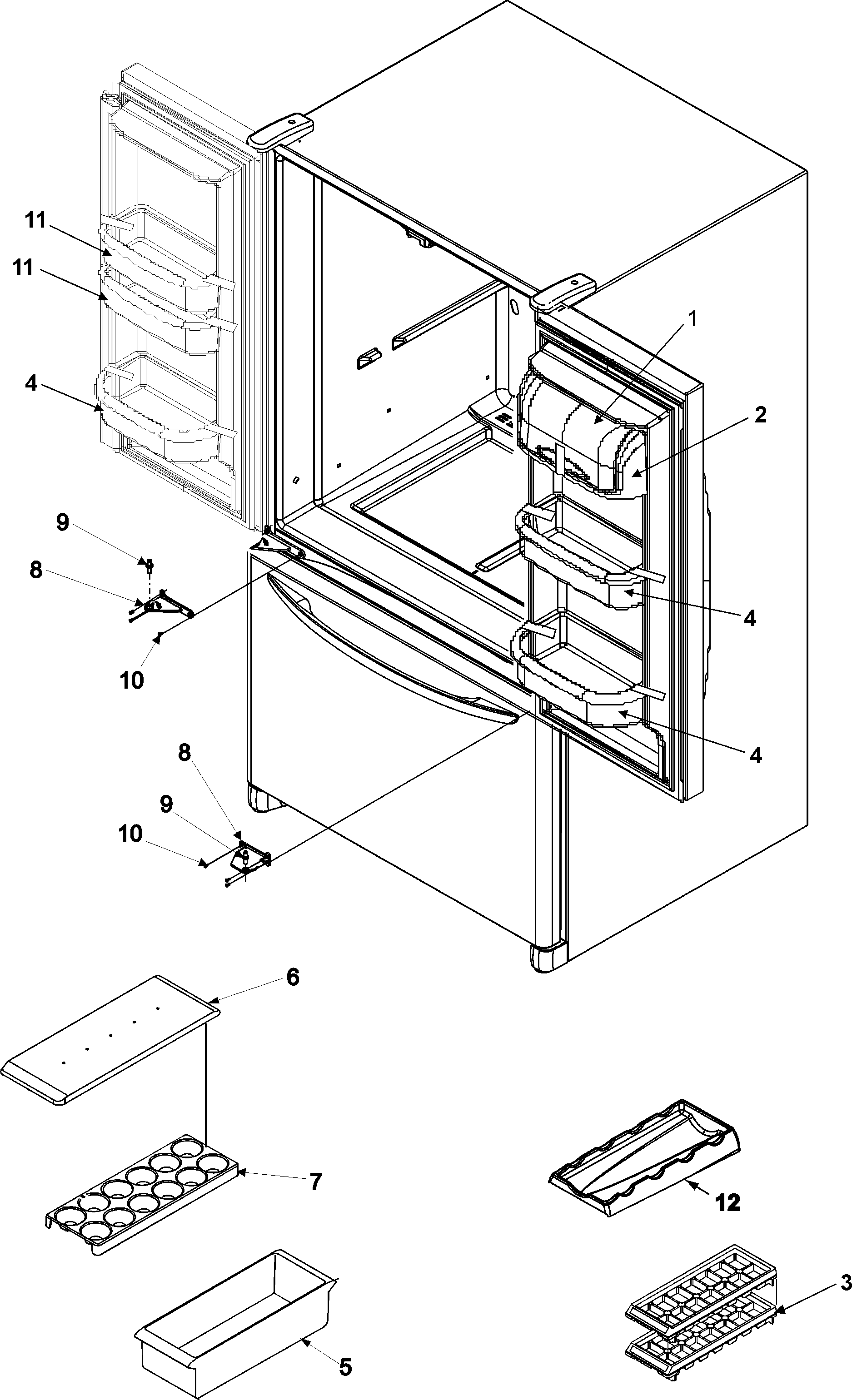 Amana AFB2534DEB ref dr storage & center hinges diagram
