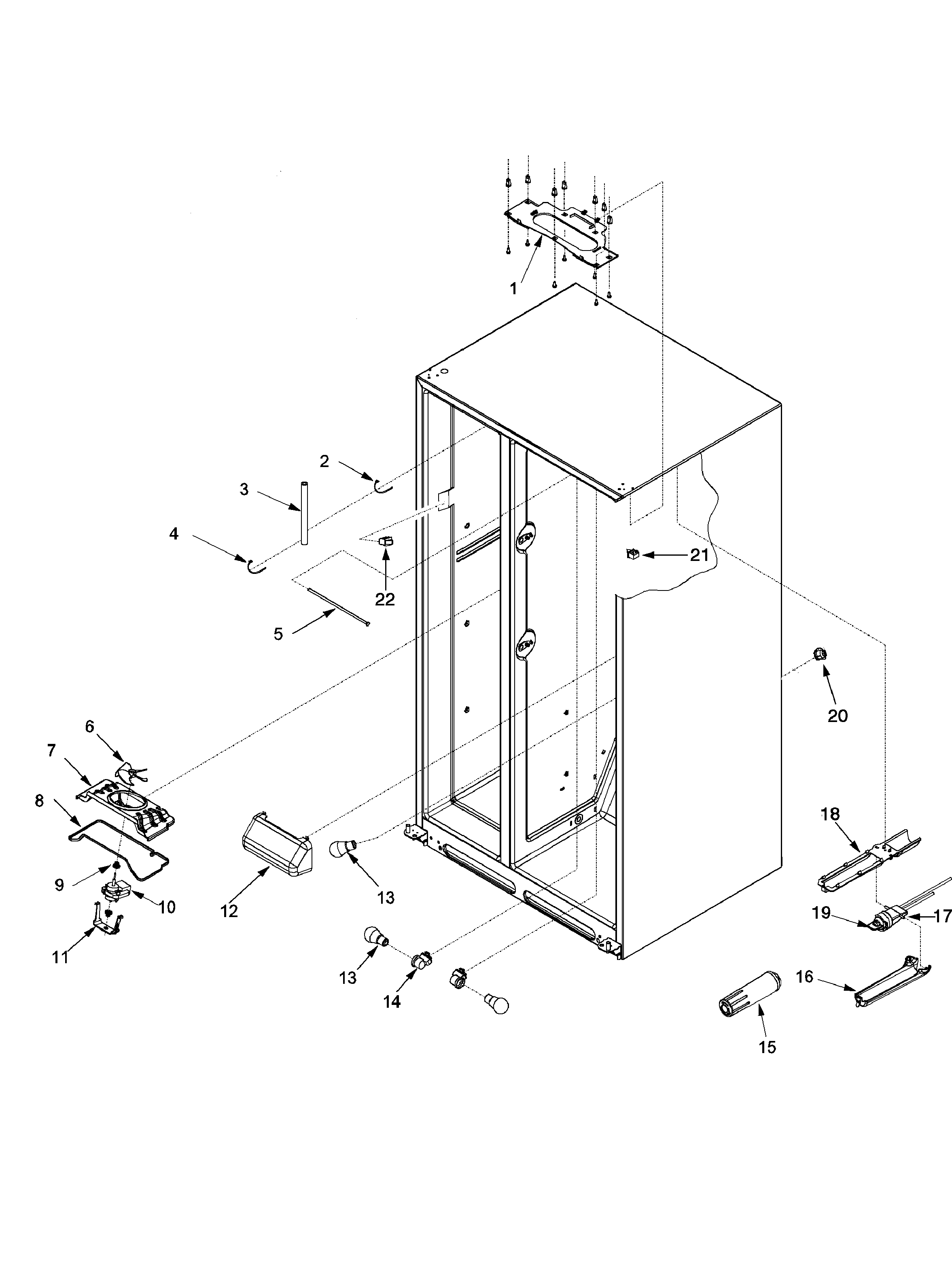 Amana ARSE667BW1 evap fan assy and lights diagram