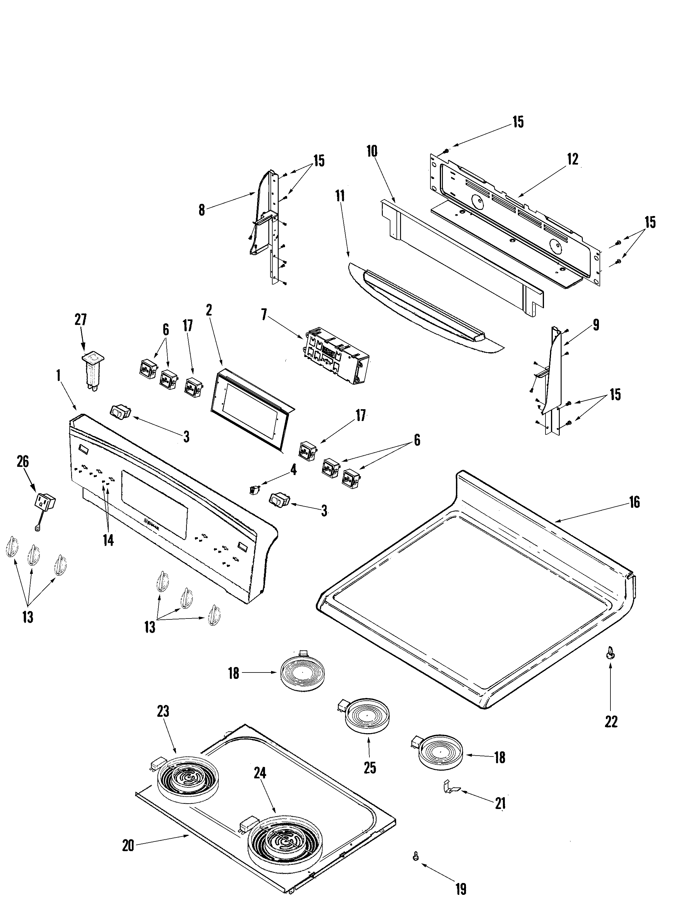 Jenn-Air JER8885QCS control panel/top assembly diagram