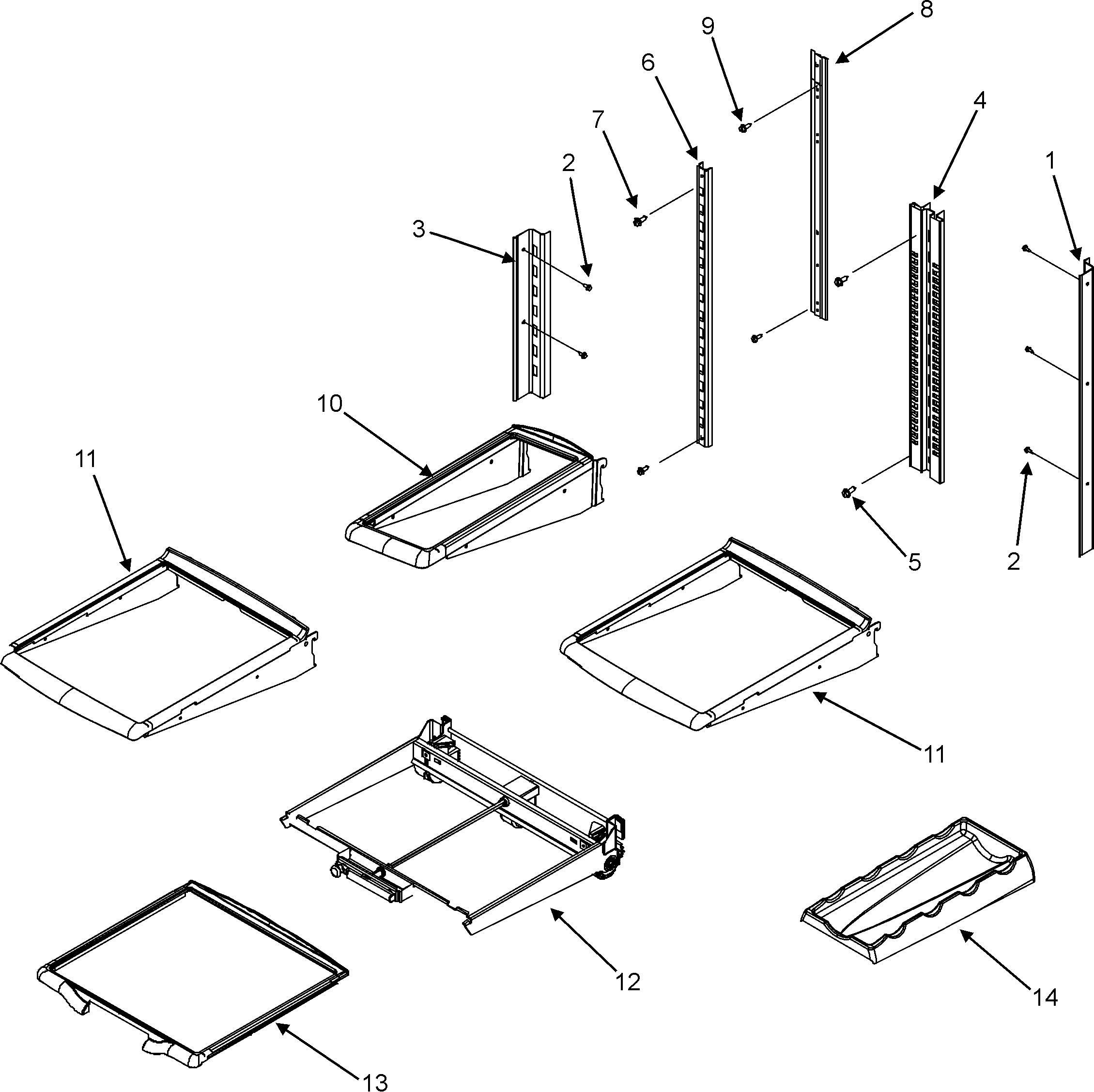 Maytag MFI2568AES refrigerator shelves diagram