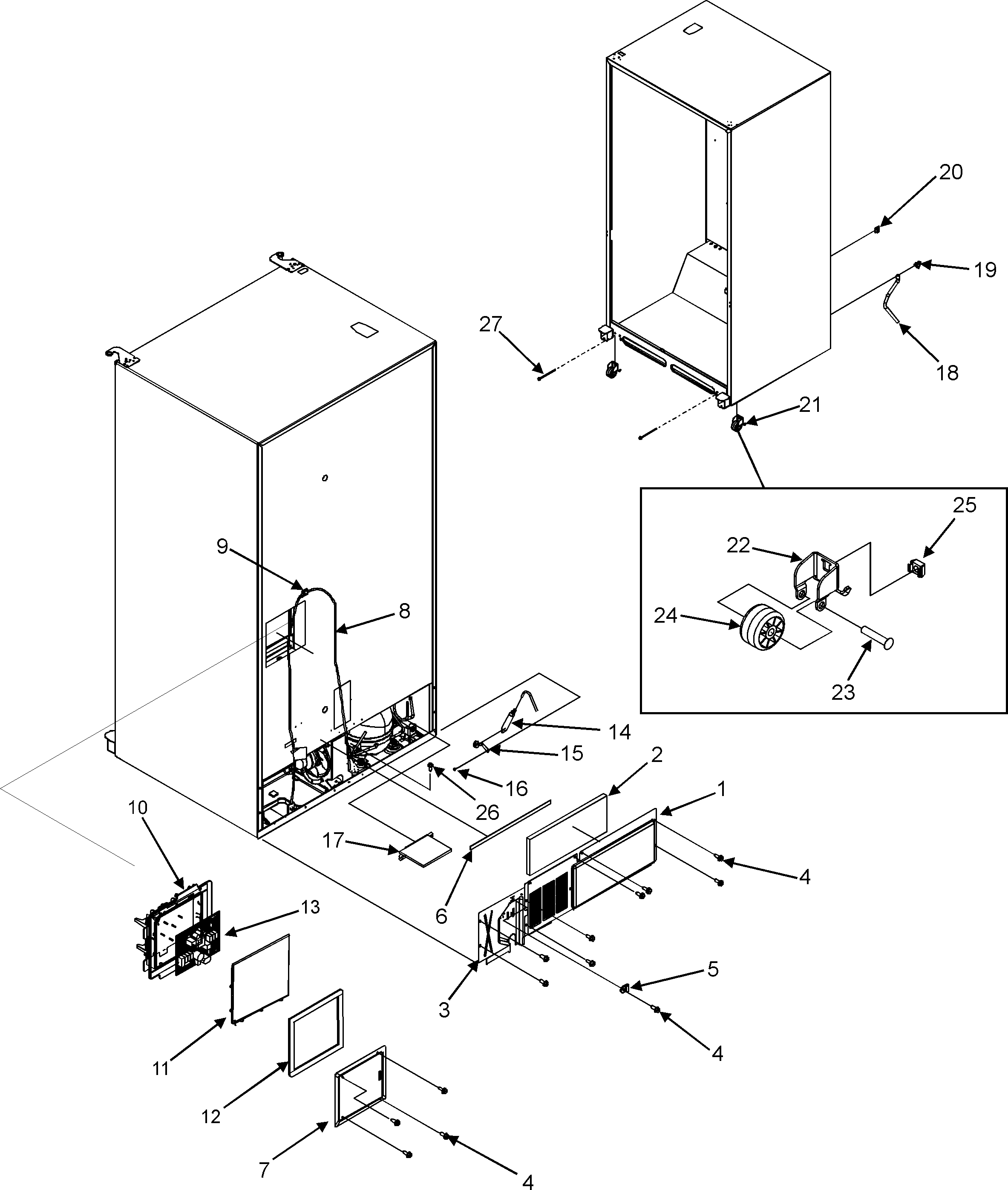 Maytag MFI2568AES cabinet back/front rollers diagram