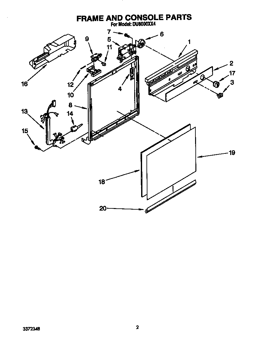 Whirlpool DU8000XX4 frame and console diagram