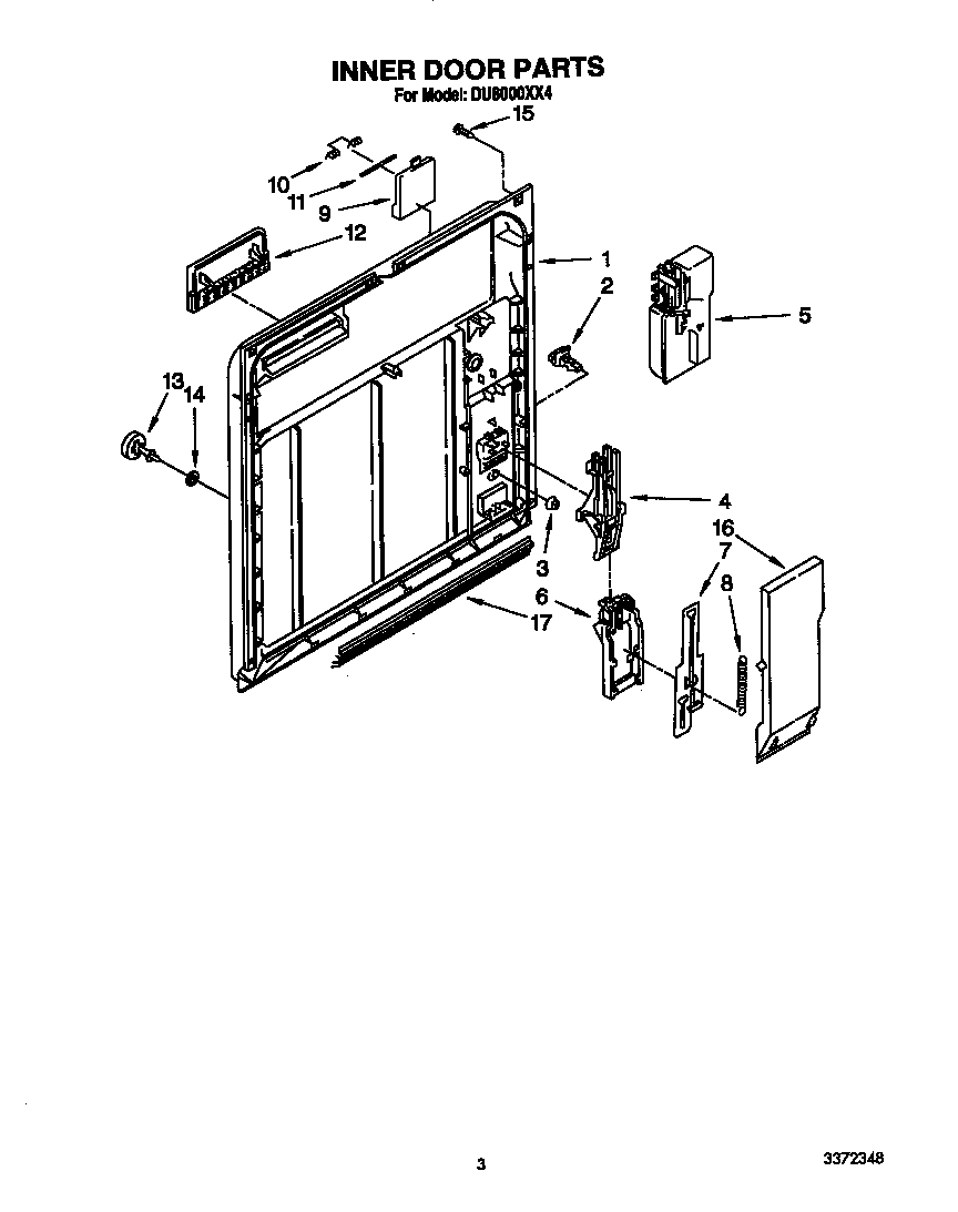 Whirlpool DU8000XX4 inner door diagram