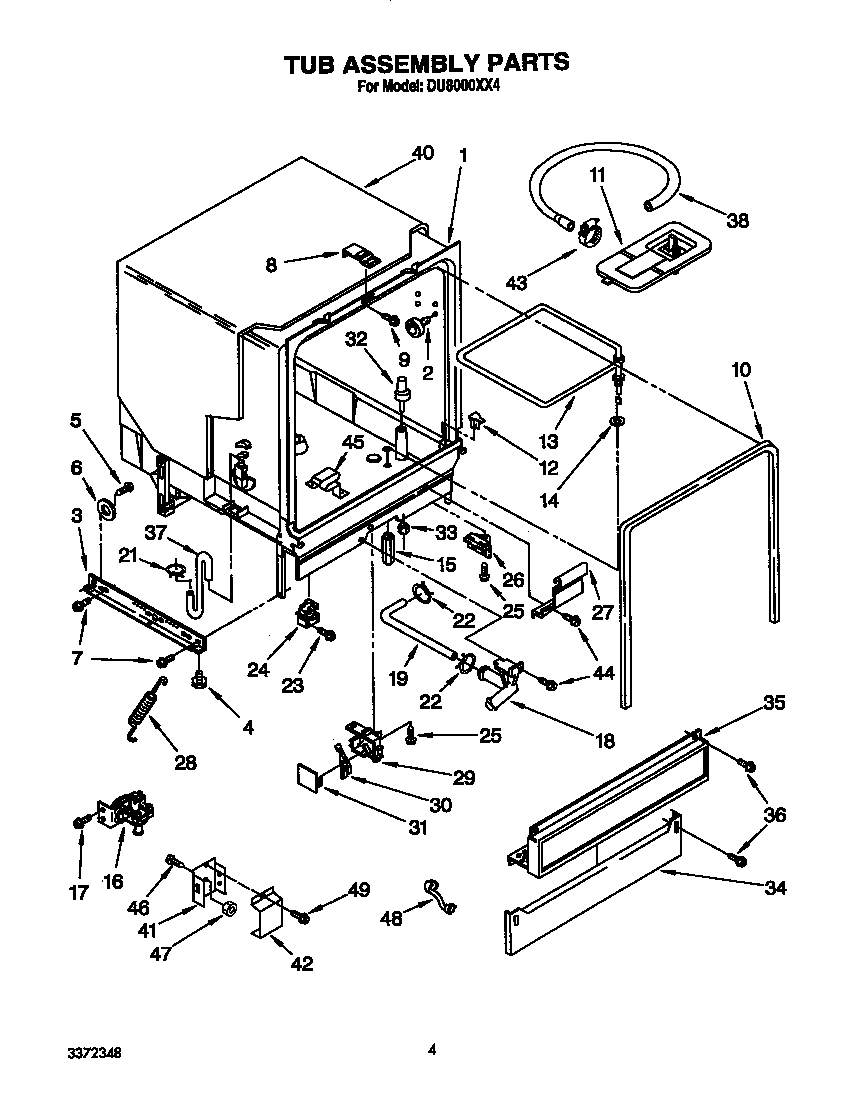 Whirlpool DU8000XX4 tub diagram
