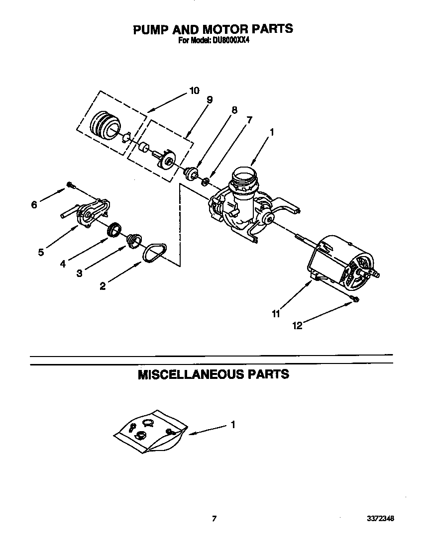 Whirlpool DU8000XX4 pump and motor diagram