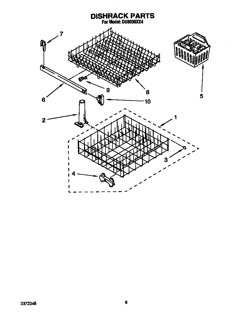 Whirlpool DU8000XX4 dishrack diagram