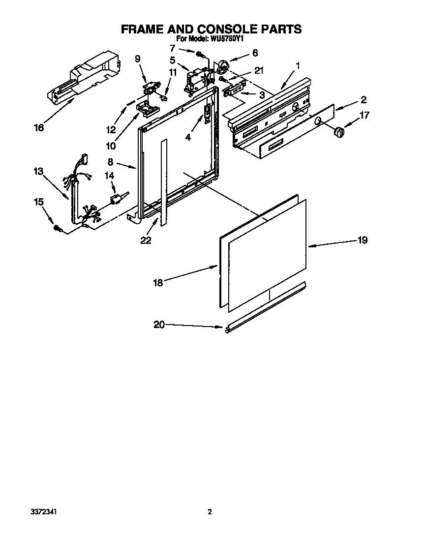Roper WU5750Y1 frame and console diagram