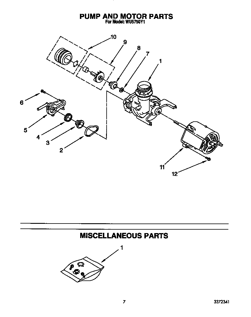 Roper WU5750Y1 pump and motor diagram