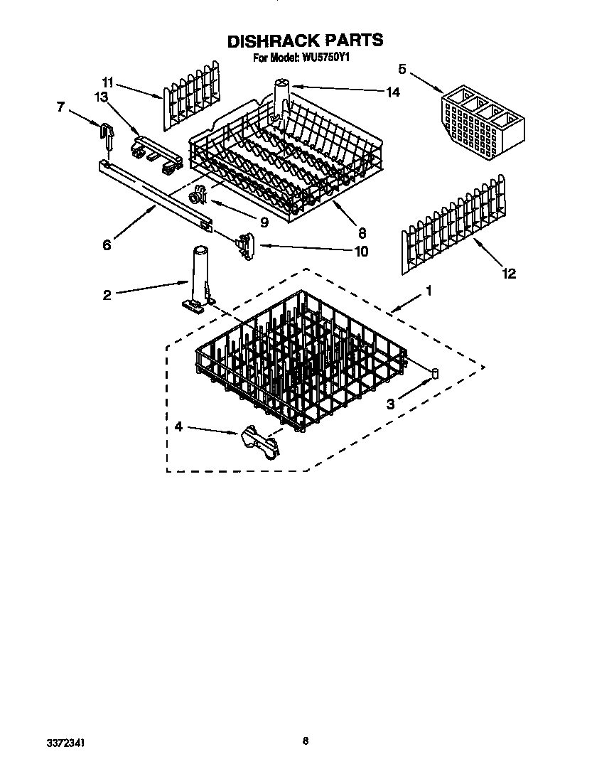 Roper WU5750Y1 dishrack diagram
