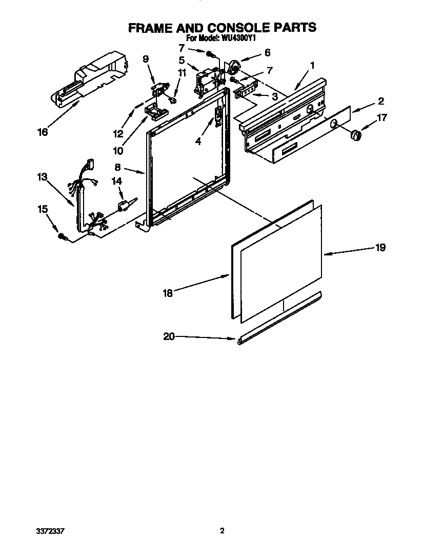 Roper WU4300Y1 frame and console diagram