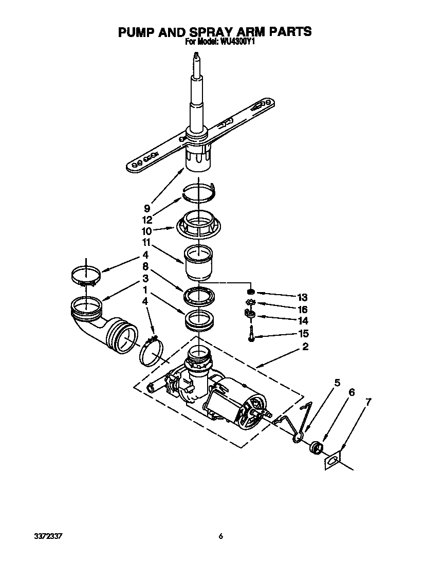 Roper WU4300Y1 pump and sprayarm diagram
