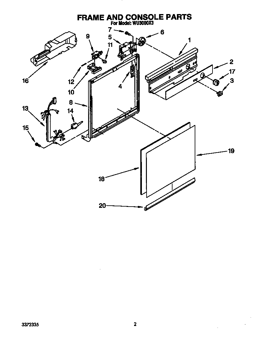 Roper WU3000X3 frame and console diagram