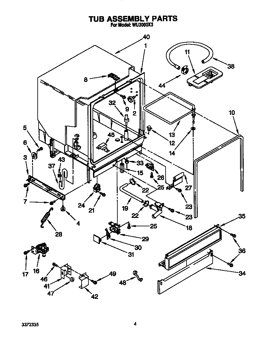 Roper WU3000X3 tub diagram
