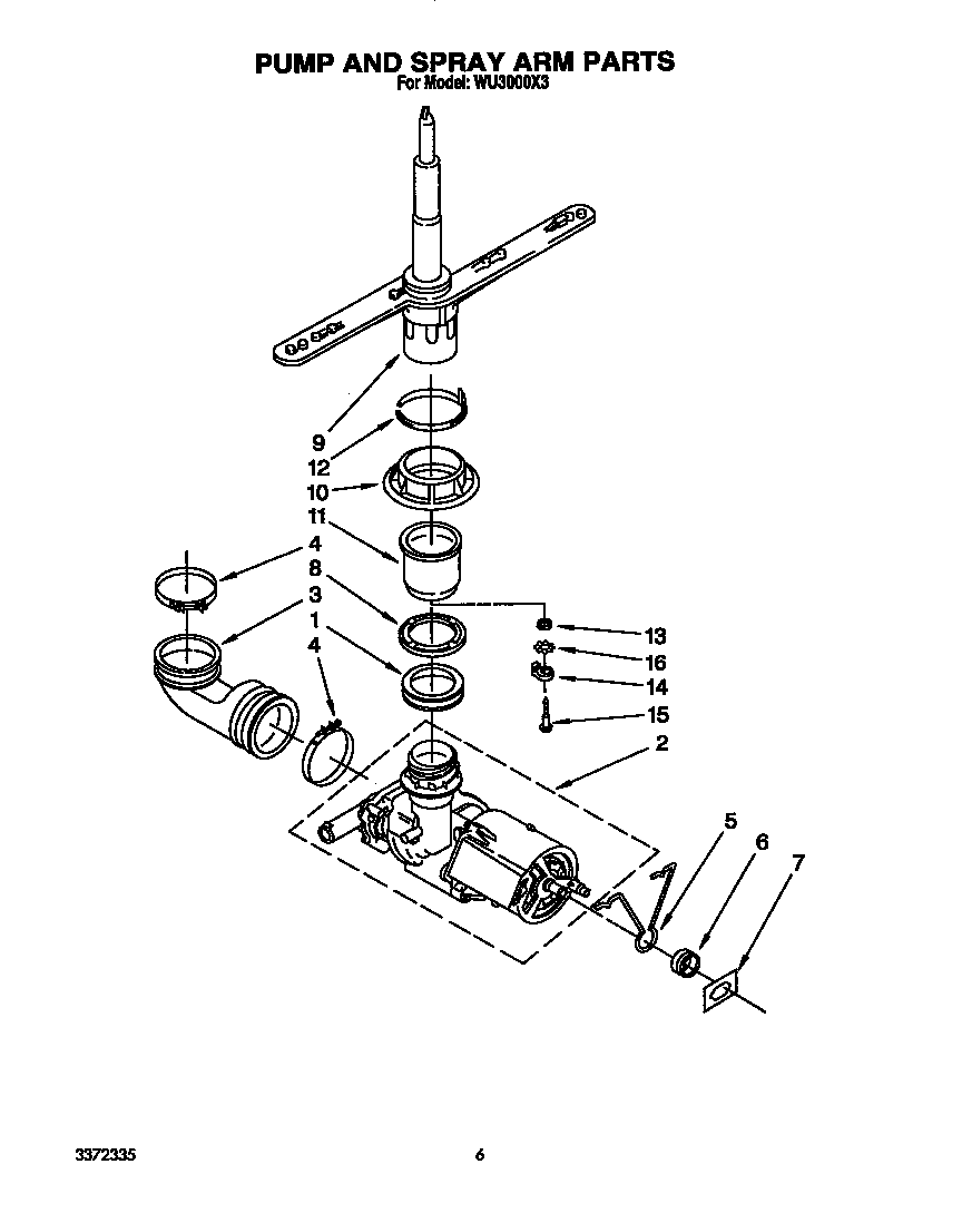 Roper WU3000X3 pump and sprayarm diagram