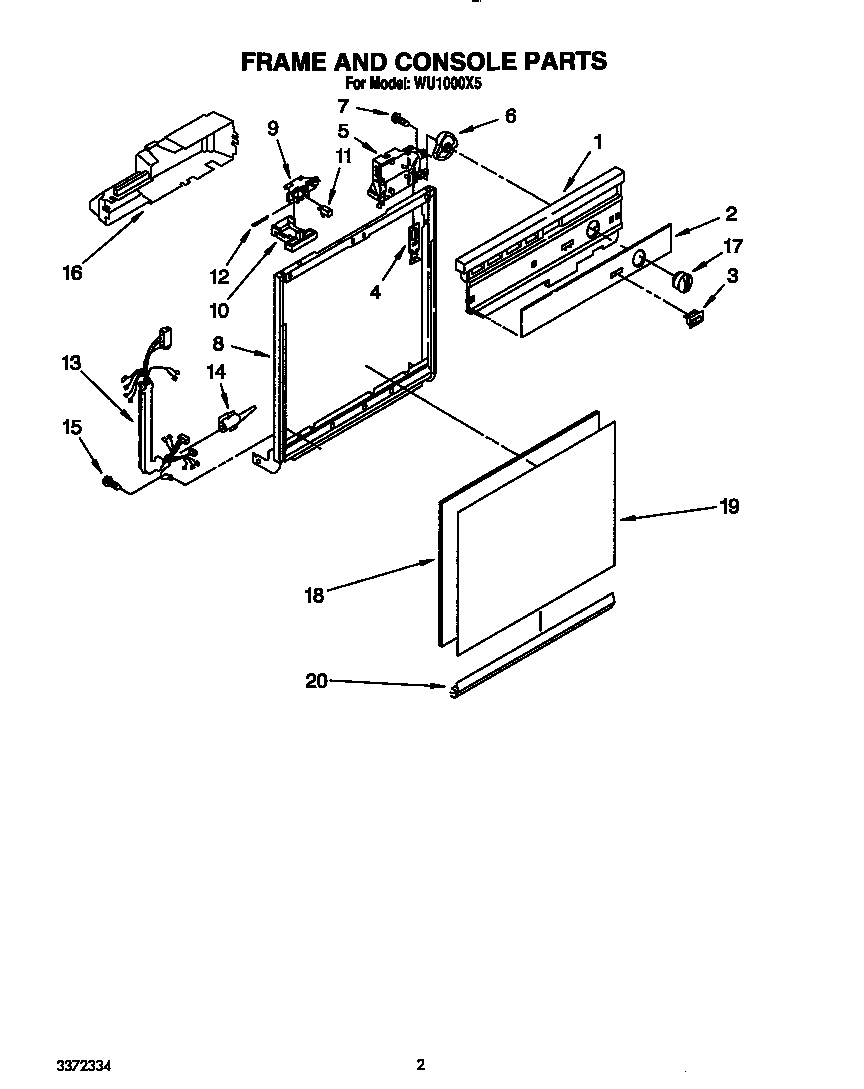 Roper WU1000X5 frame and console diagram