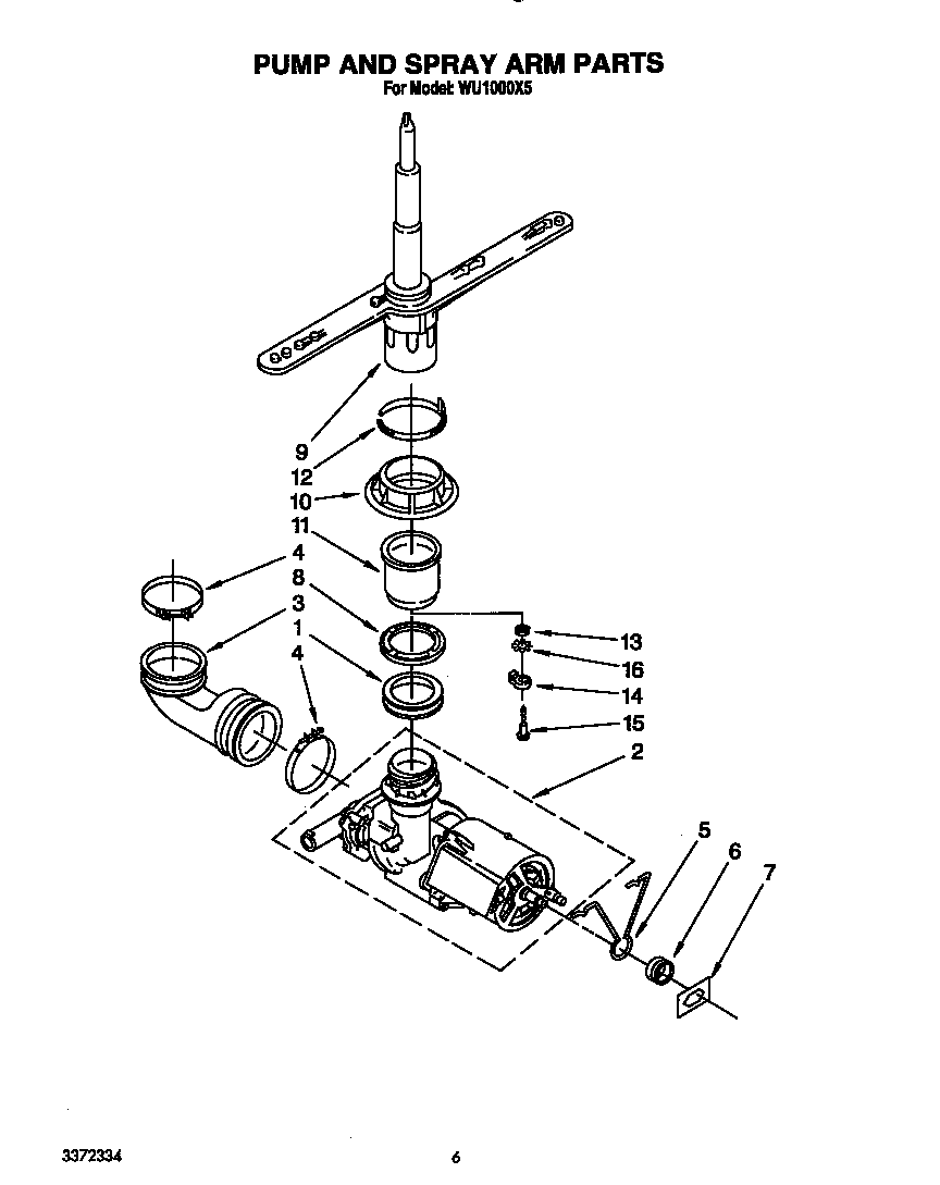 Roper WU1000X5 pump and spray arm diagram