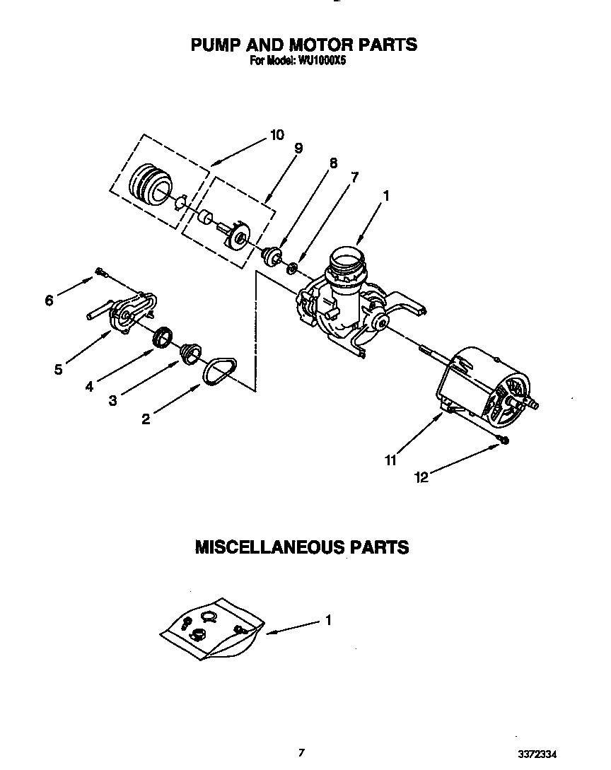 Roper WU1000X5 pump and motor diagram
