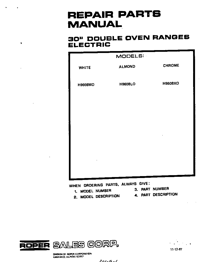 Roper H9608W0 front cover diagram