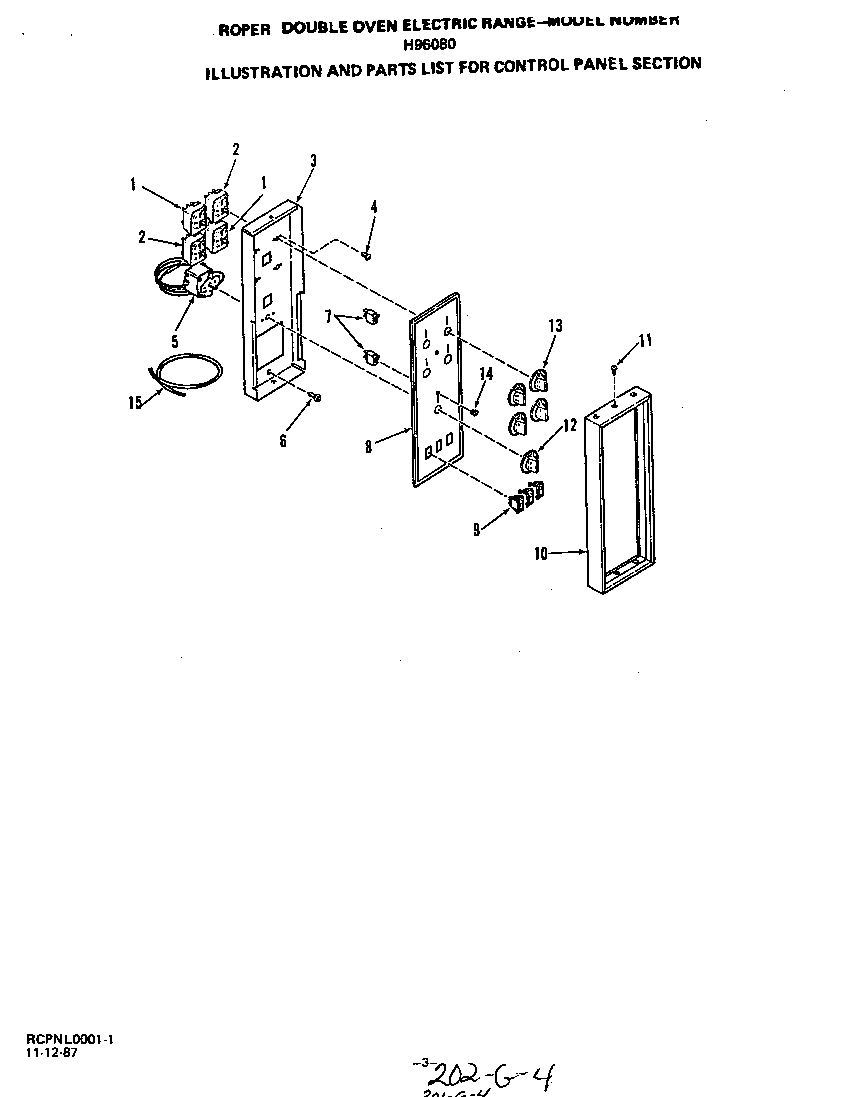 Roper H9608W0 control panel diagram