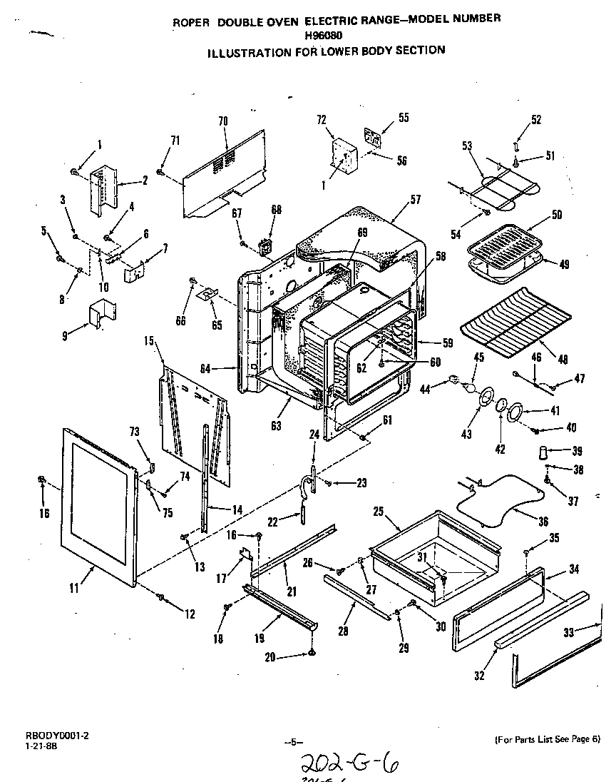 Roper H9608W0 lower body diagram