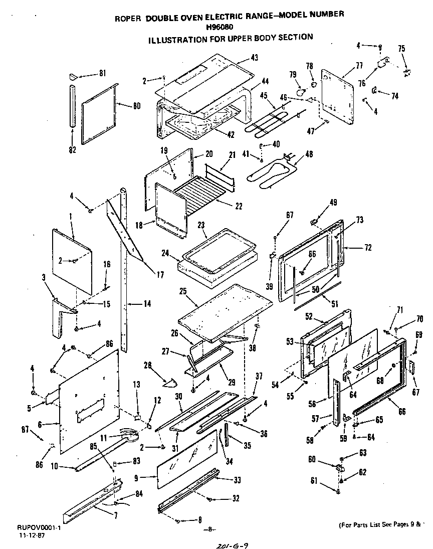 Roper H9608W0 upper body diagram