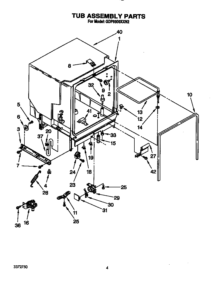 Whirlpool GDP8500XXN2 tub assembly diagram