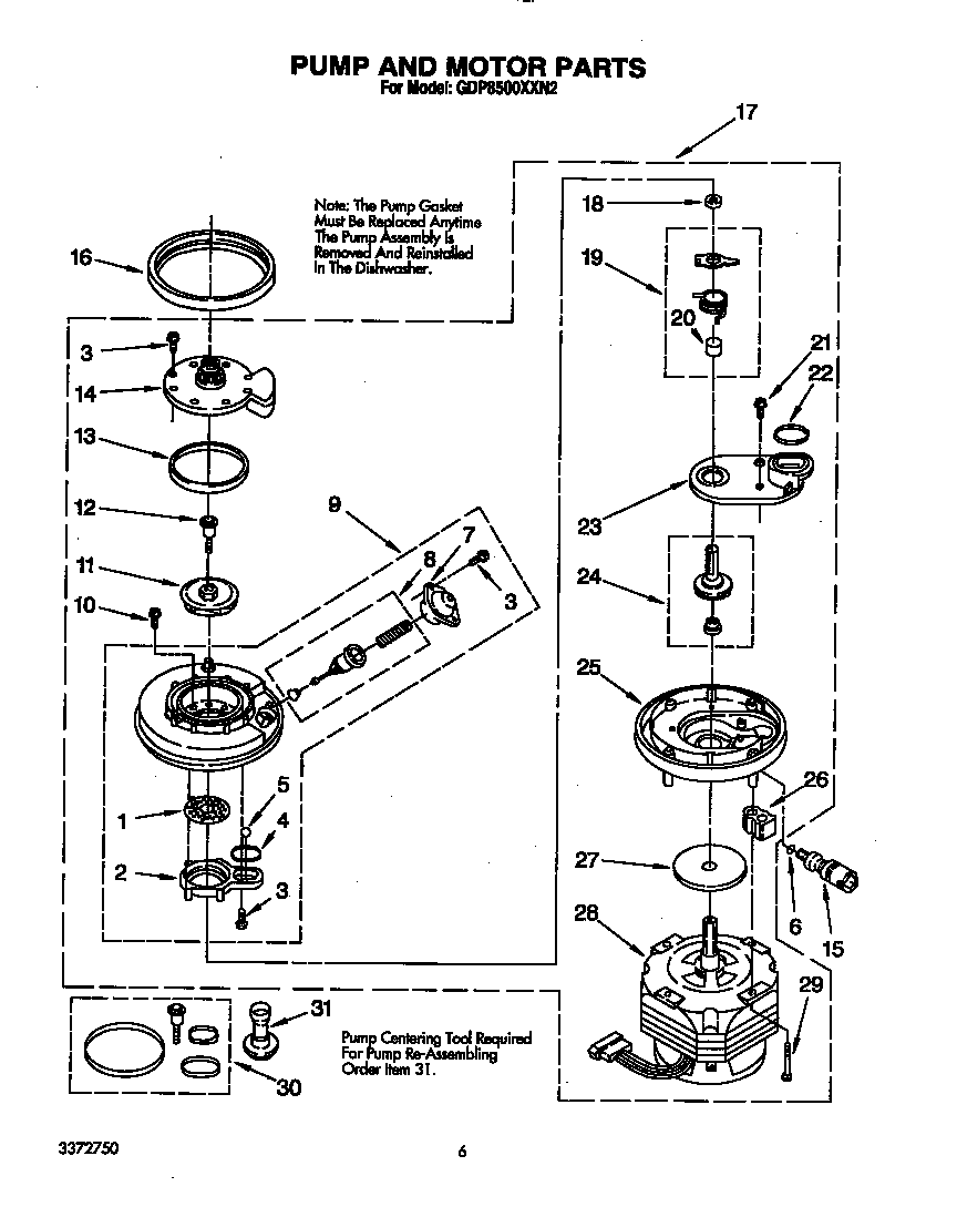 Whirlpool GDP8500XXN2 pump and motor diagram