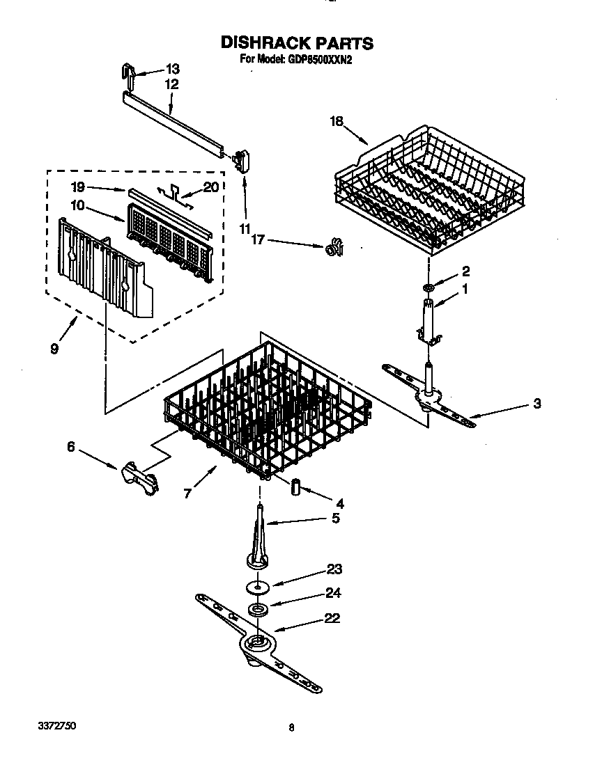 Whirlpool GDP8500XXN2 dishrack diagram