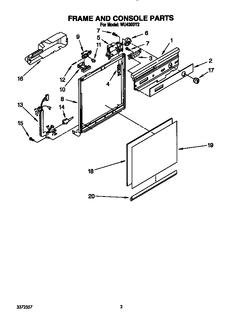 Roper WU4300Y2 frame and console diagram
