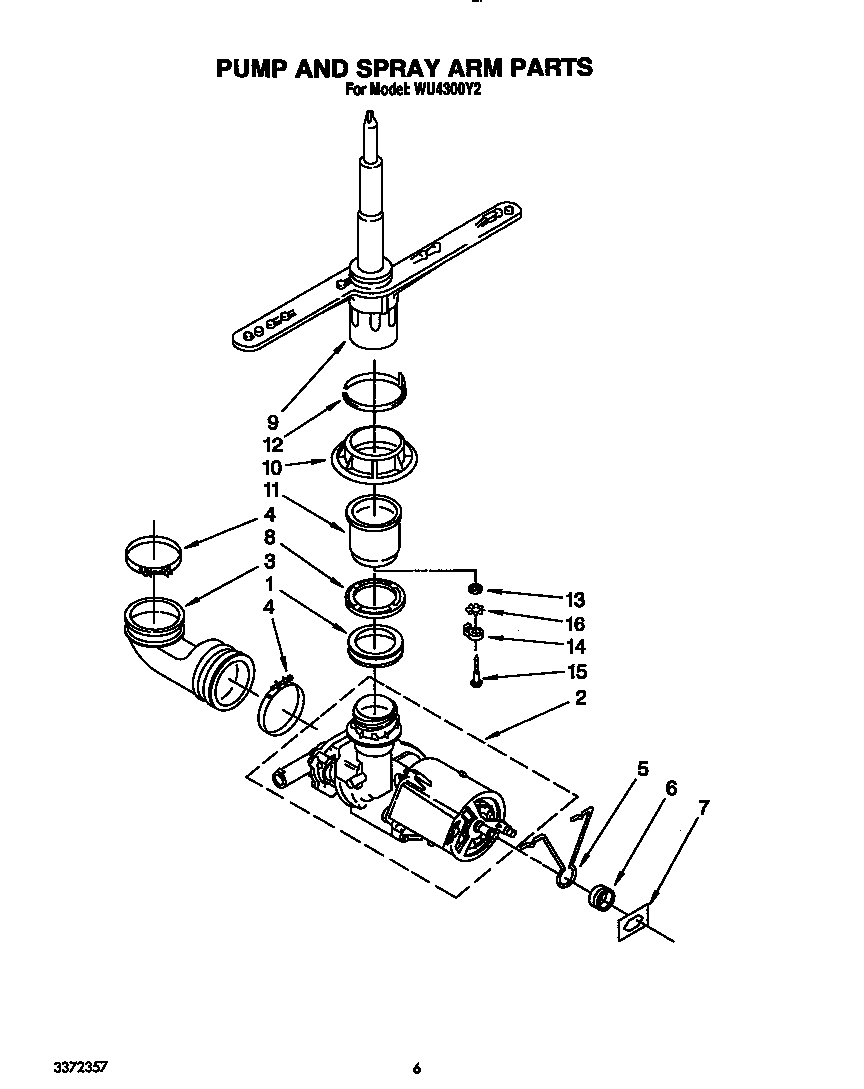 Roper WU4300Y2 pump and spray arm diagram