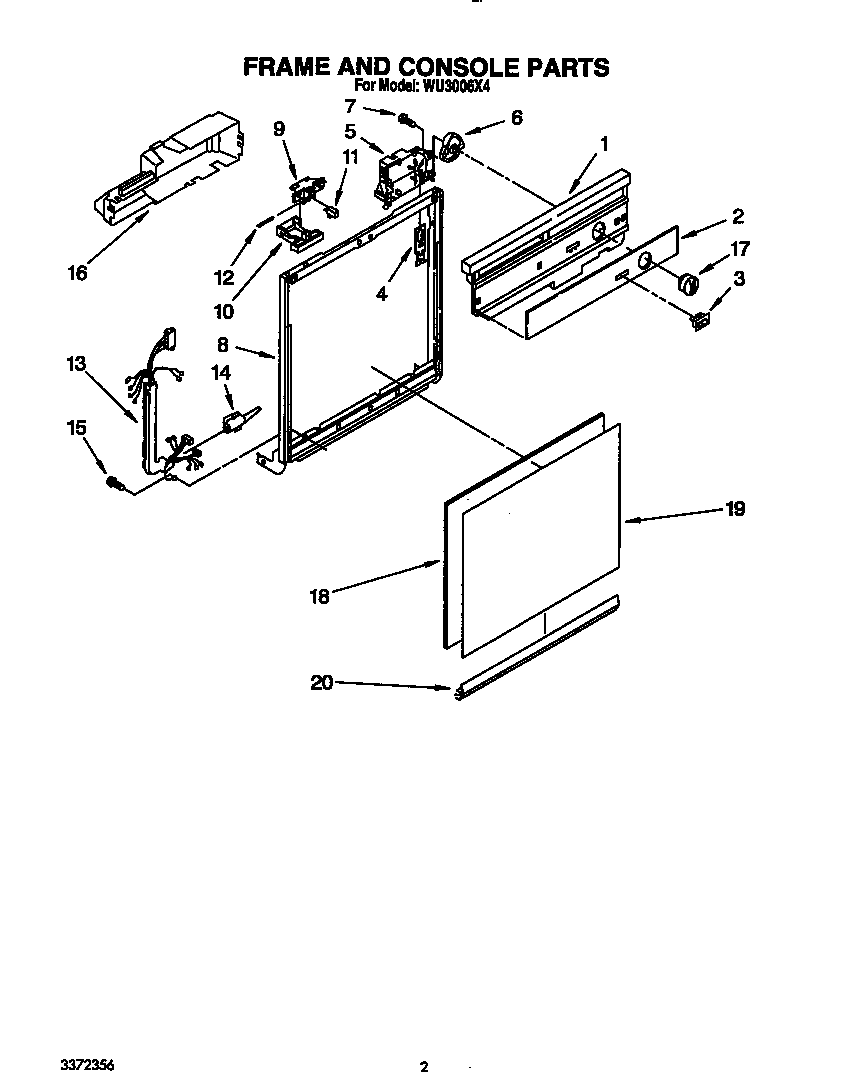 Roper WU3006X4 frame and console diagram