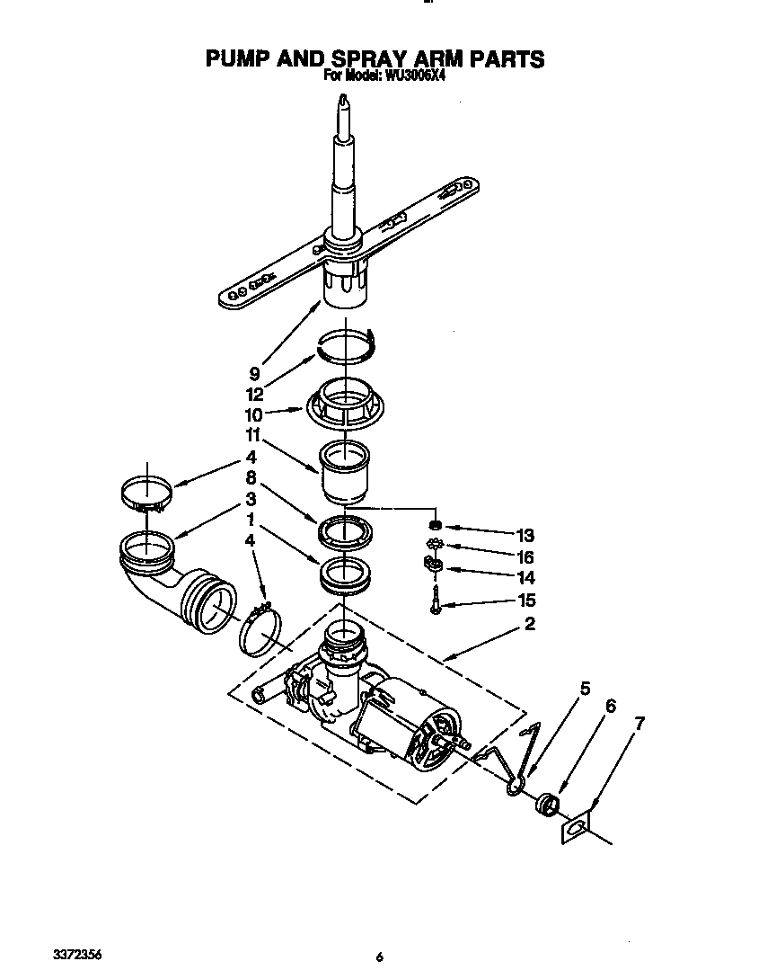 Roper WU3006X4 pump and spray arm diagram