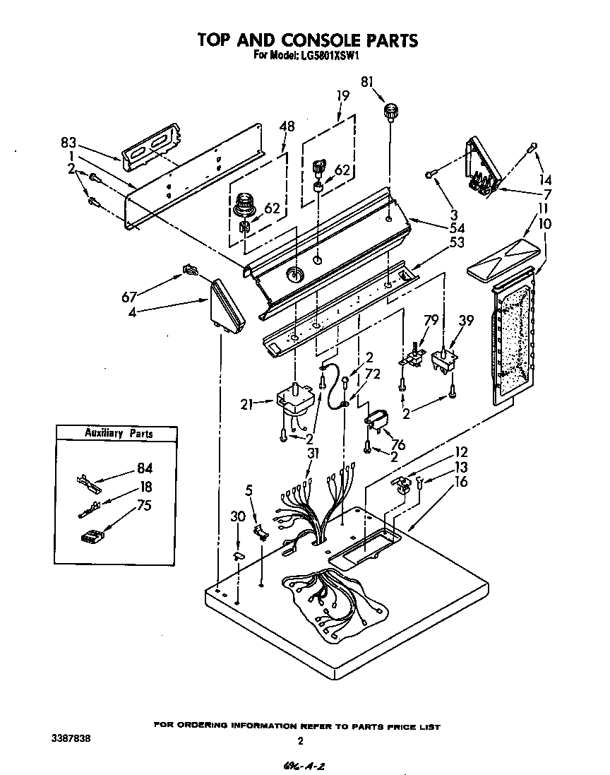 Whirlpool LG5801XSW1 top and console diagram