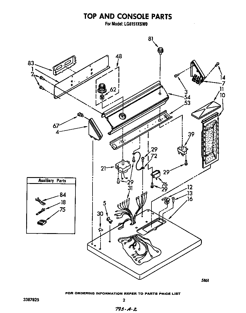Whirlpool LG6151XSW0 top and console diagram