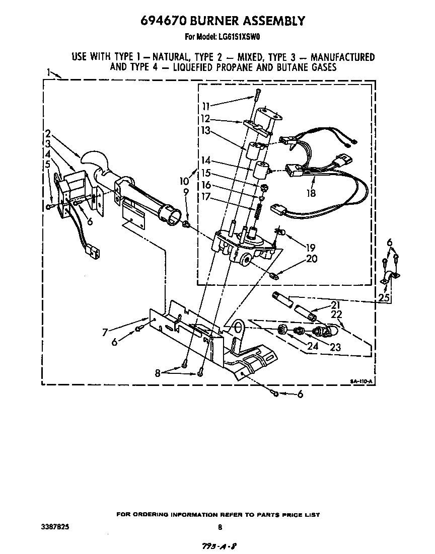 Whirlpool LG6151XSW0 694670 burner diagram
