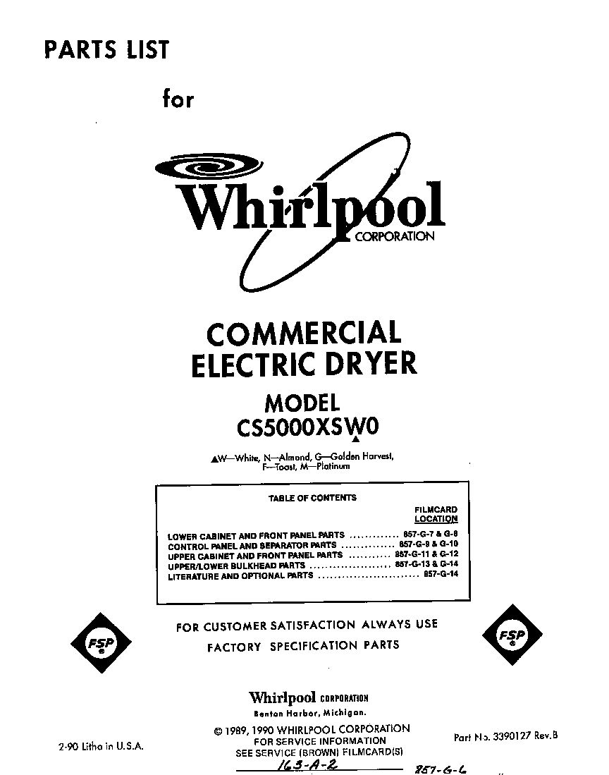 Whirlpool CS5000XSW0 front cover diagram