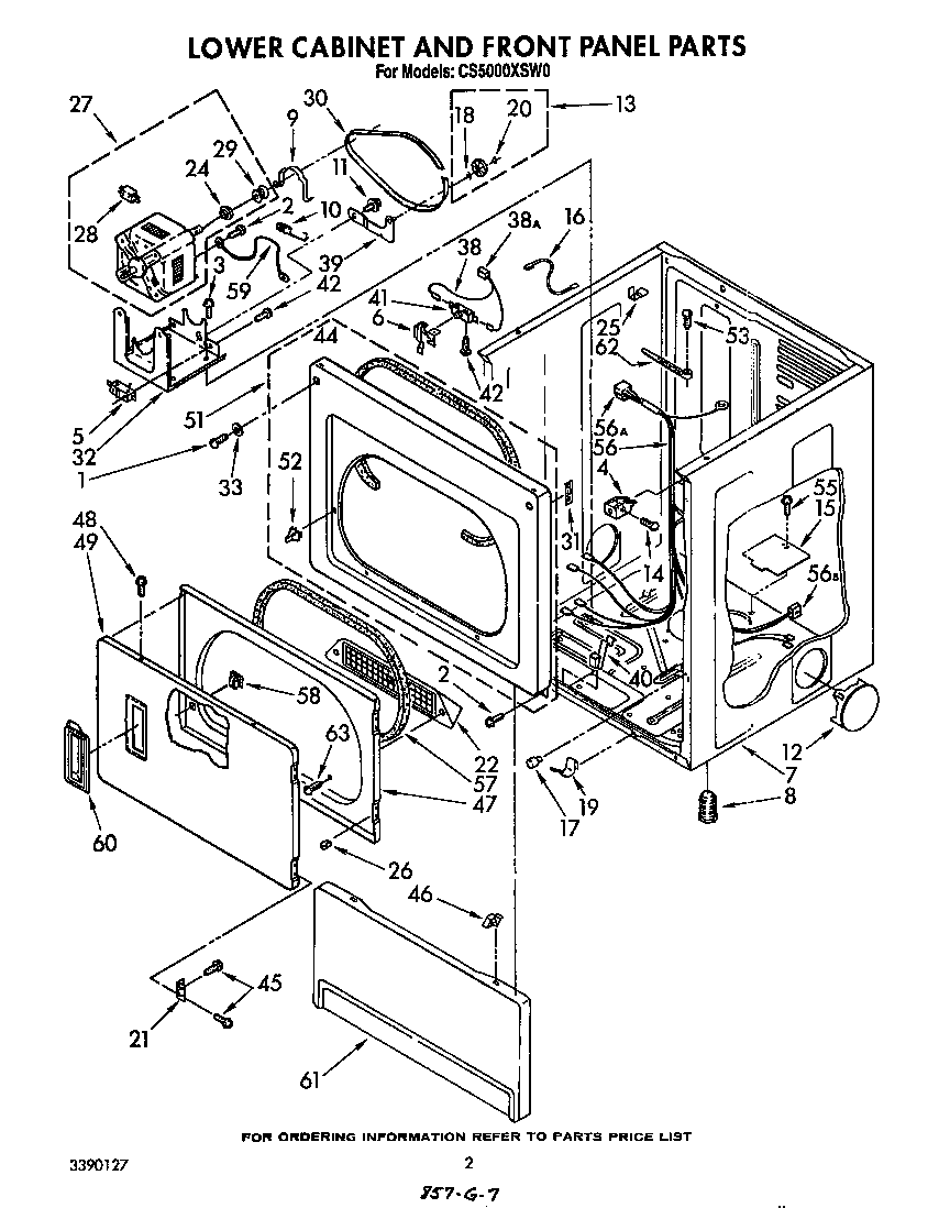Whirlpool CS5000XSW0 lower cabinet and front panel diagram