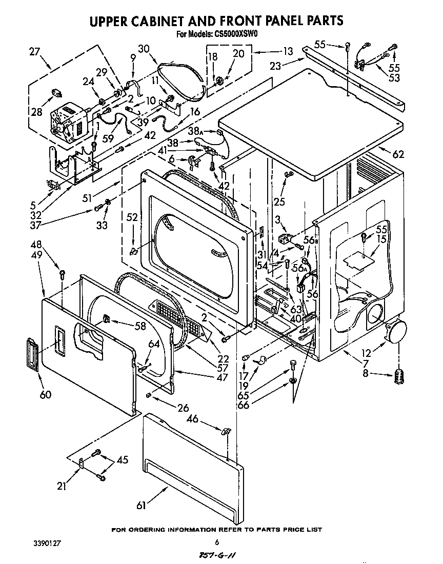 Whirlpool CS5000XSW0 upper cabinet and front panel diagram