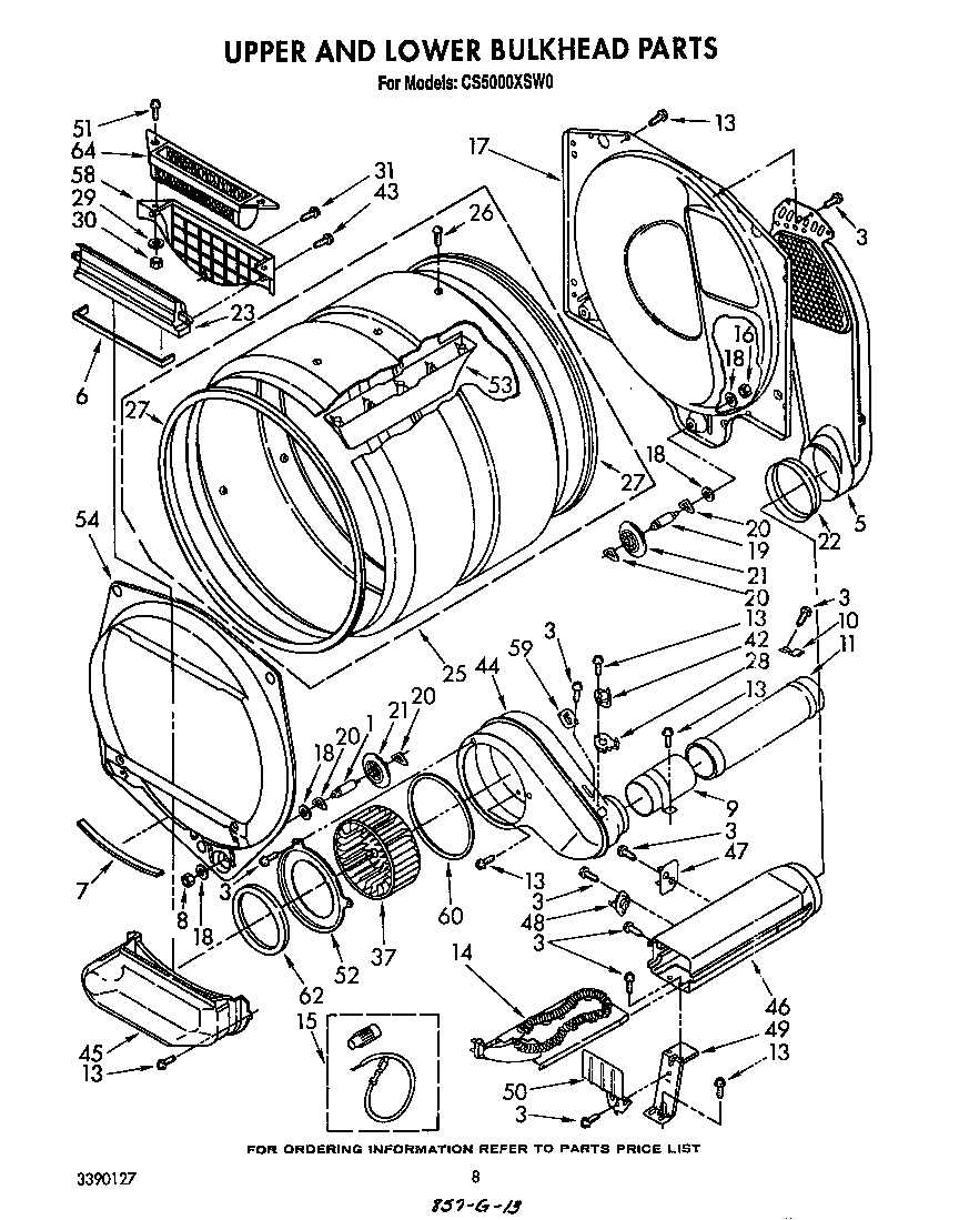 Whirlpool CS5000XSW0 upper and lower bulkhead diagram