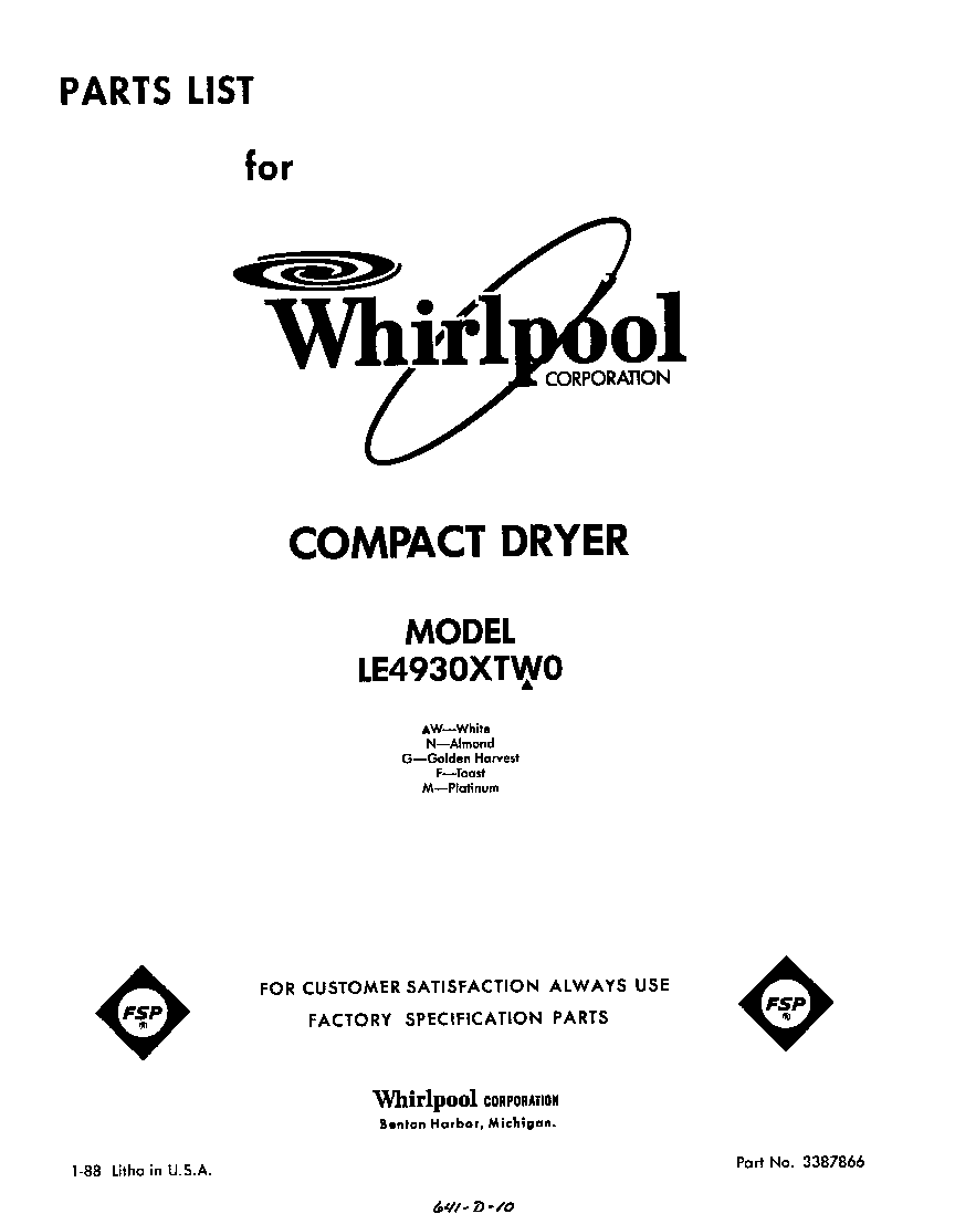 Whirlpool LE4930XTW0 null diagram