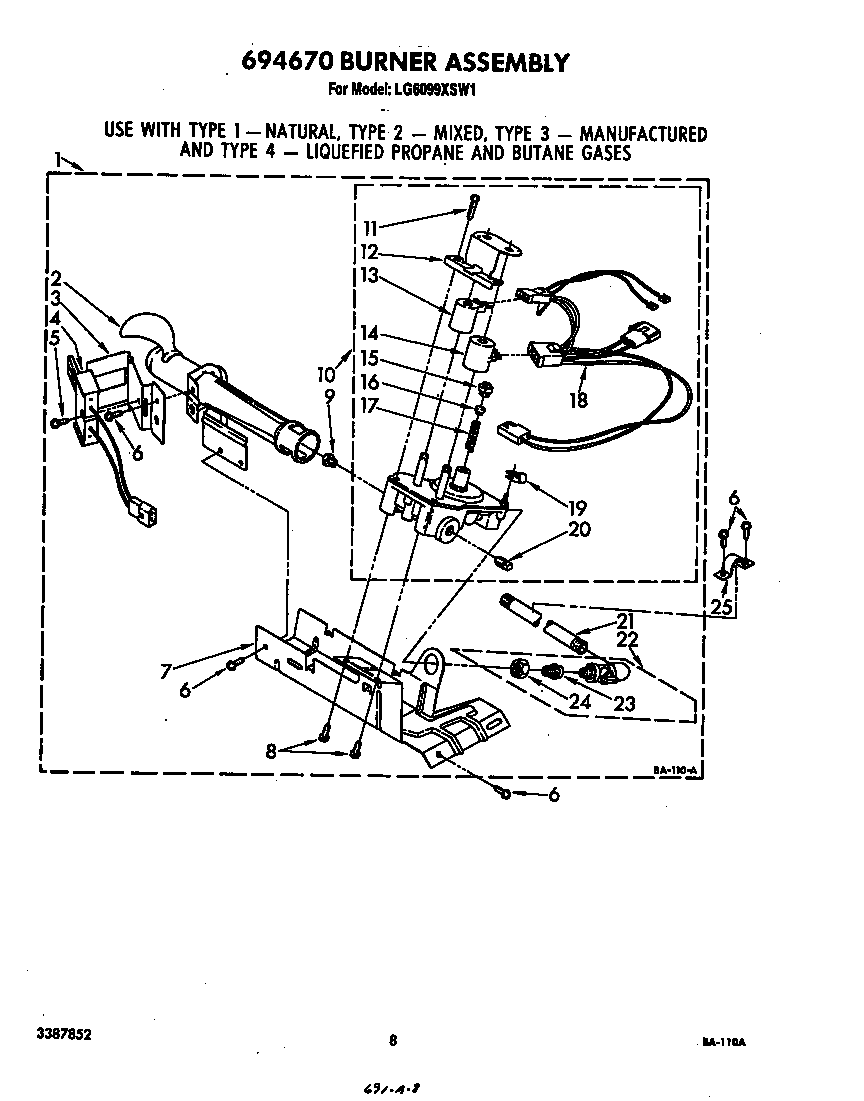 Whirlpool LG6099XSW1 694670 burner diagram