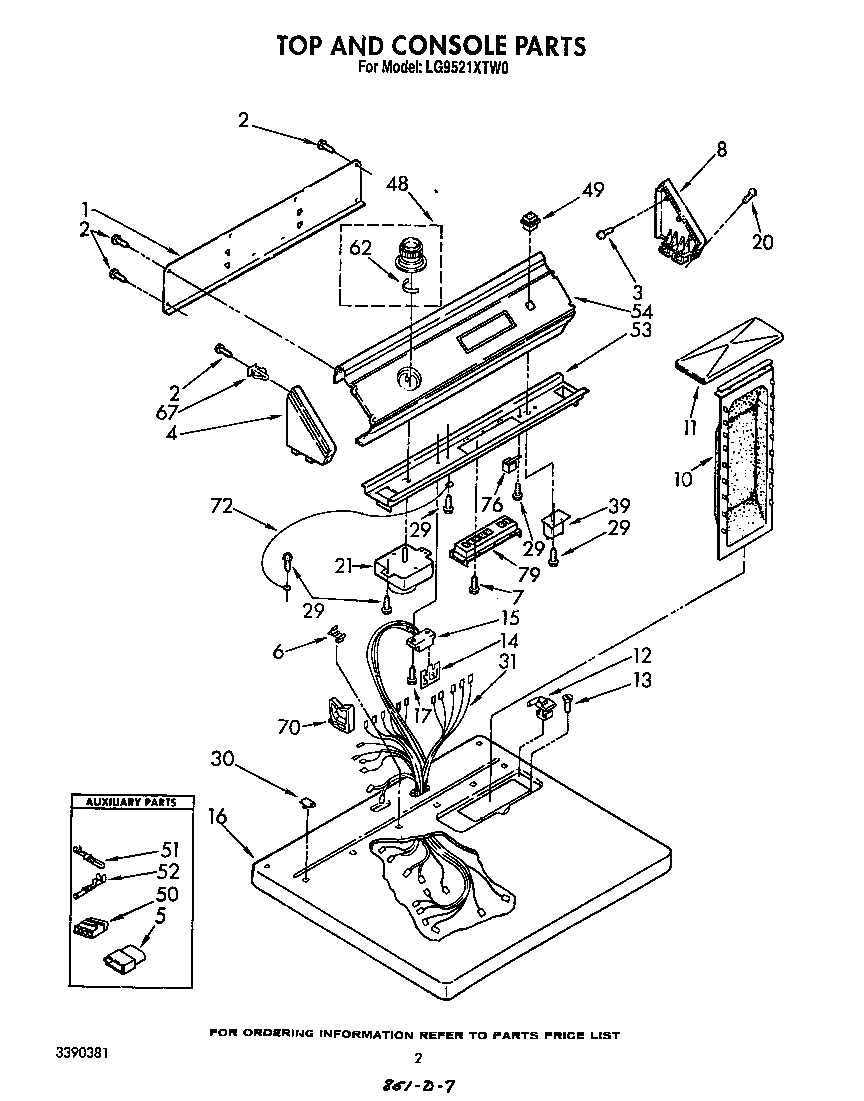 Whirlpool LG9521XTW0 top and console diagram