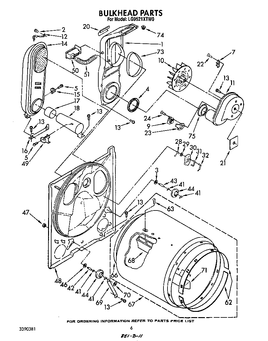 Whirlpool LG9521XTW0 bulkhead diagram