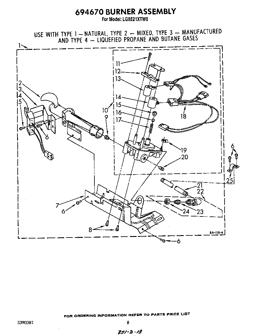 Whirlpool LG9521XTW0 694670 burner diagram