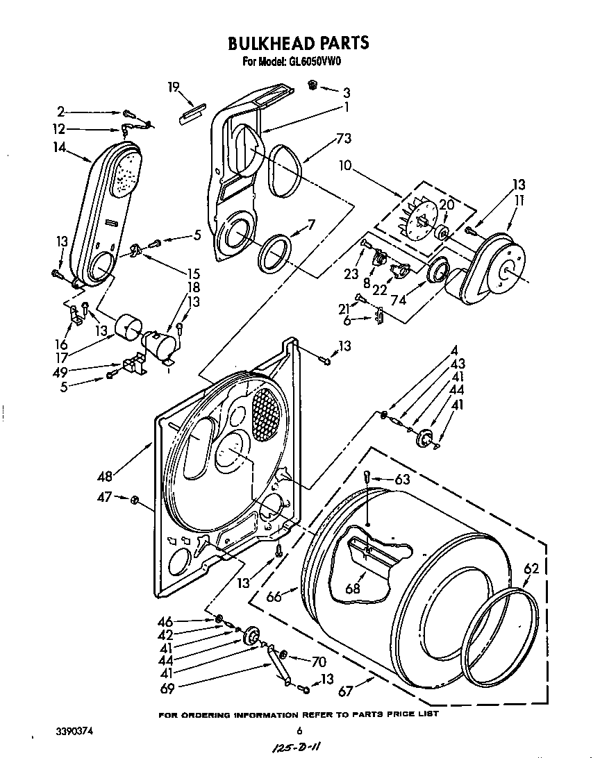 Roper GL6050VW0 bulkhead diagram