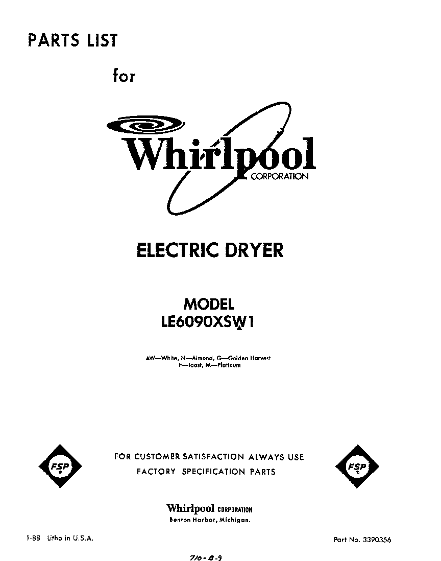 Whirlpool LE6090XSW1 null diagram